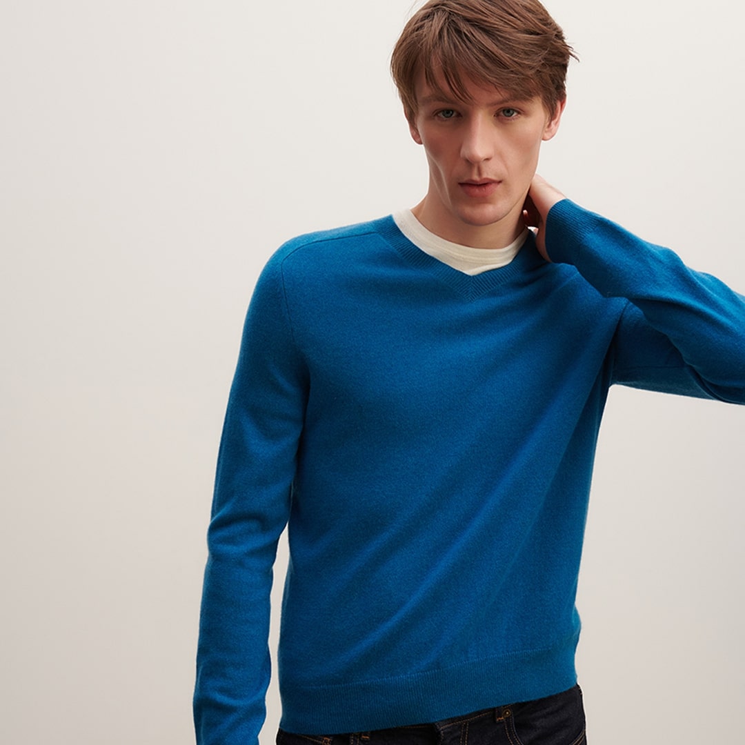 RECO175Pull V Manches Marteau - Bleu Paon