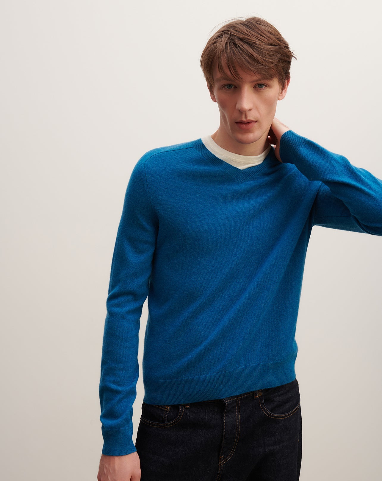 RECO175Pull V Manches Marteau - Bleu Paon