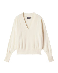 V-neck ribbed cashmere jumper - Natural