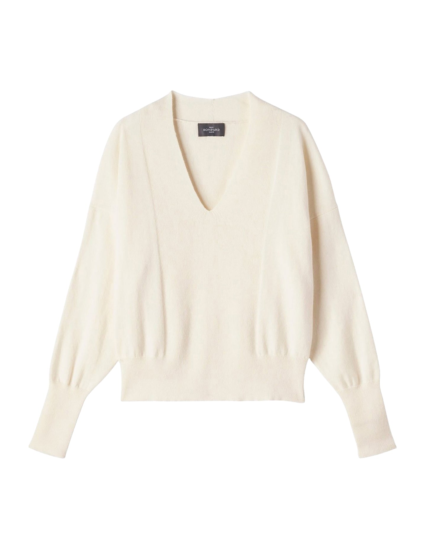 V-neck ribbed cashmere jumper - Natural