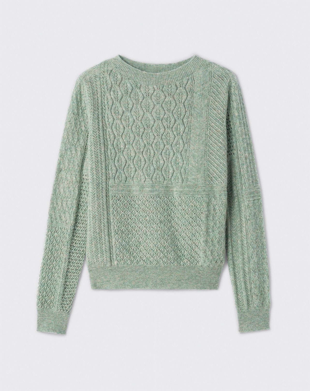 RECO115Pull Col Rond Pointelle - Feuille