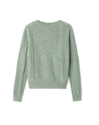 Pull à col rond pointelle en cachemire -  Feuille