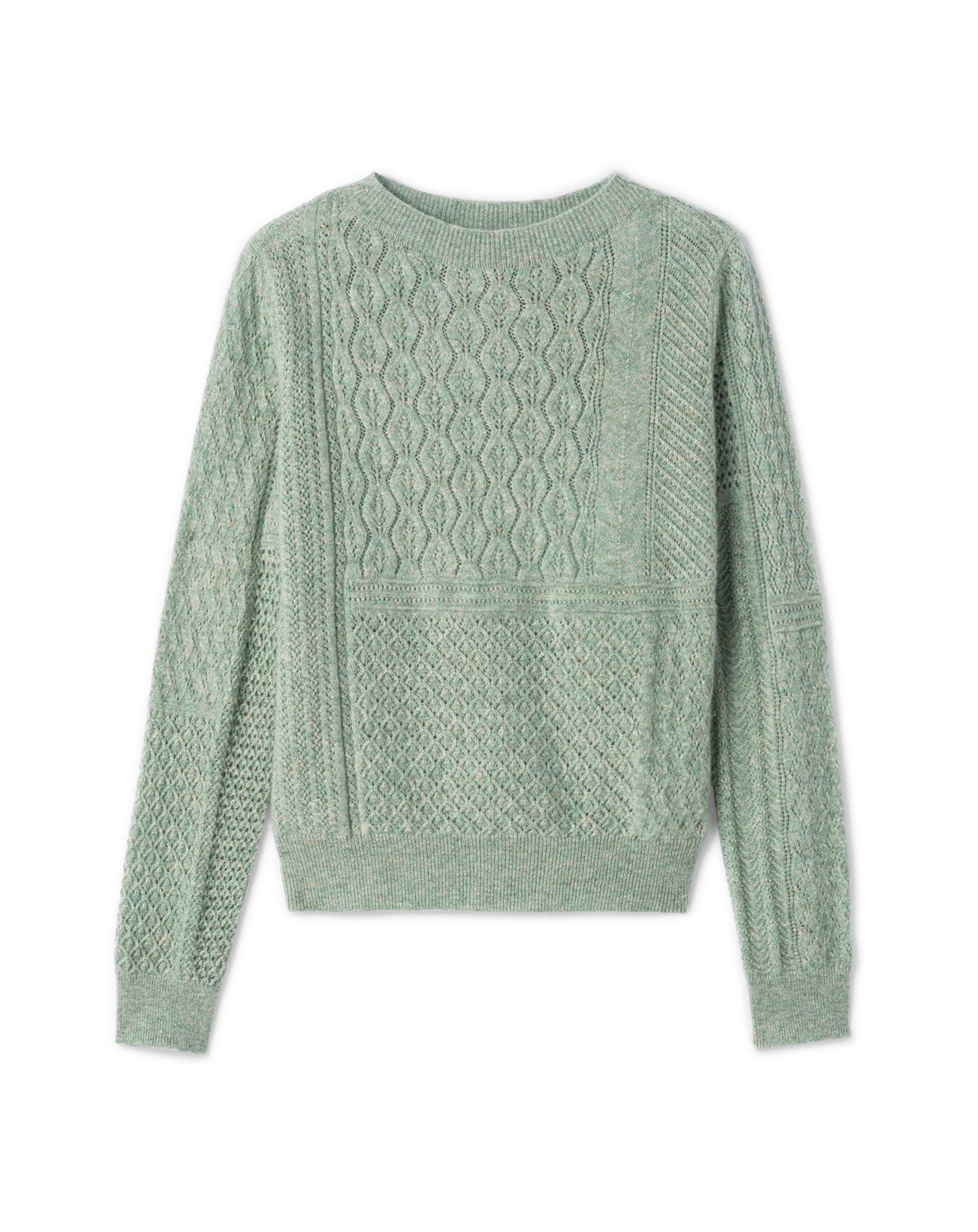 RECO115Pull Col Rond Pointelle - Feuille
