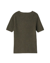 Pull col bateau en coton -  Kaki Ombre