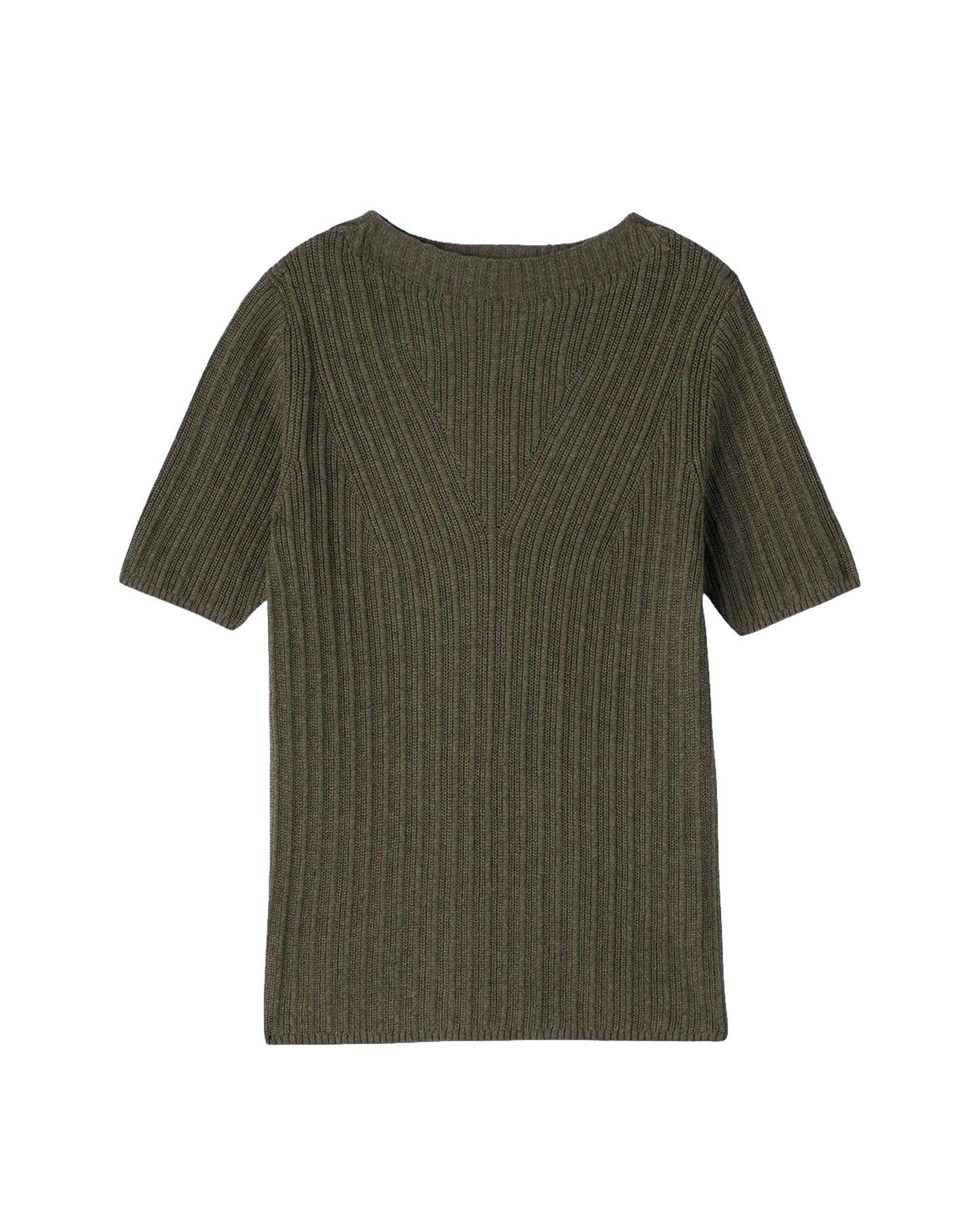 Pull col bateau en coton -  Kaki Ombre