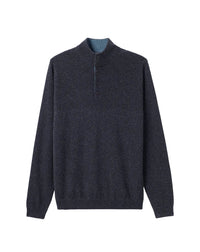 Pull col montant bicolore en cachemire -  Khol & Bleu Mineral