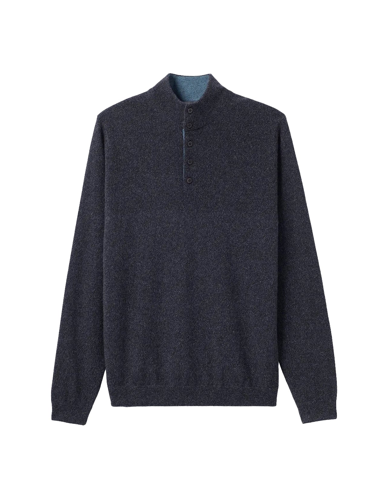 Pull col montant bicolore en cachemire -  Khol & Bleu Mineral