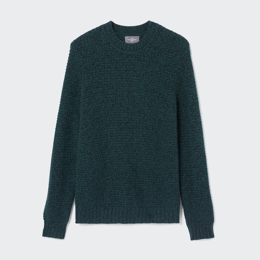 RECO180Pull Col Rond Mouliné - Vert Zurich/Noir