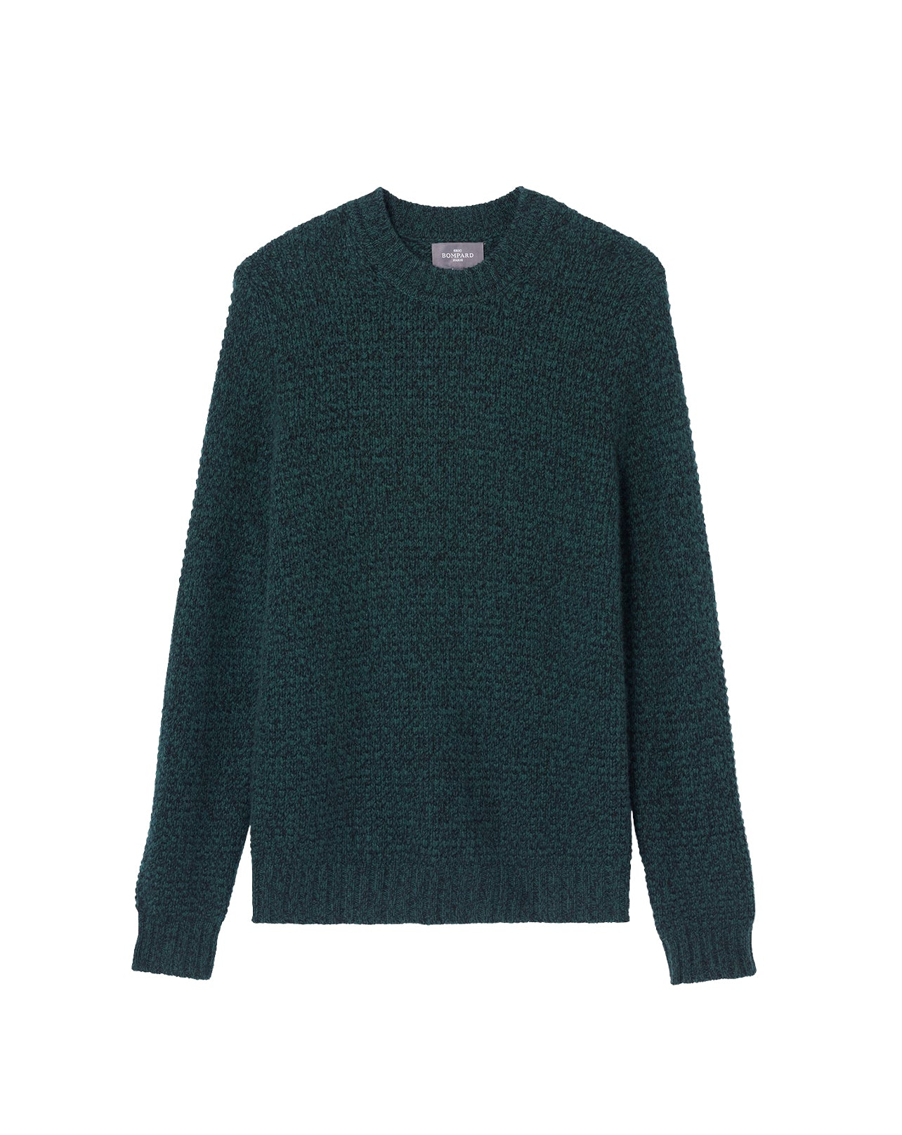 Pull col rond mouliné en cachemire -  Vert Zurich & Noir