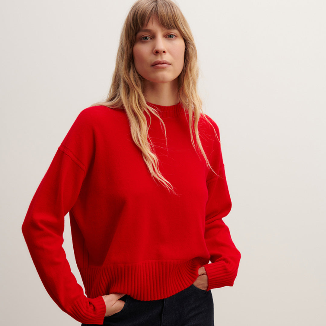 RECO100Pull Col Rond Oversized - Rouge Gorge