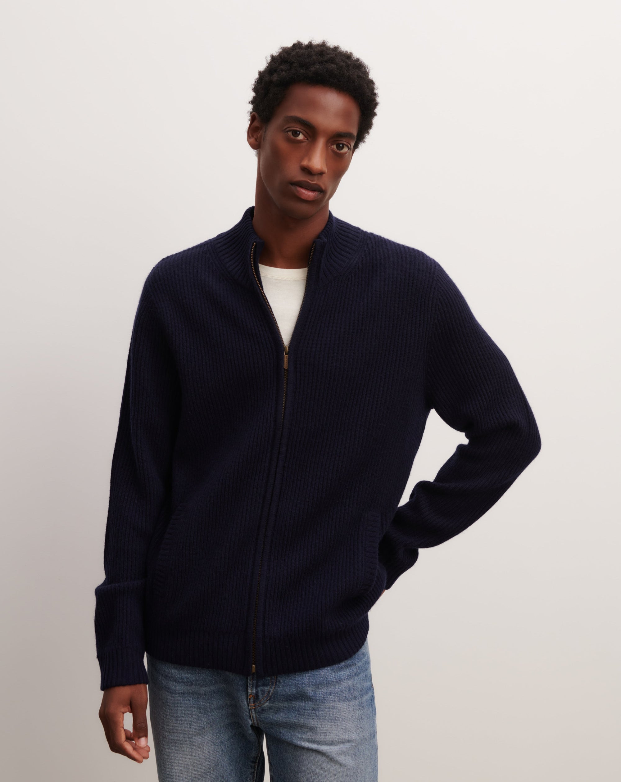 RECO195Gilet Zippé À Côtes - Marine
