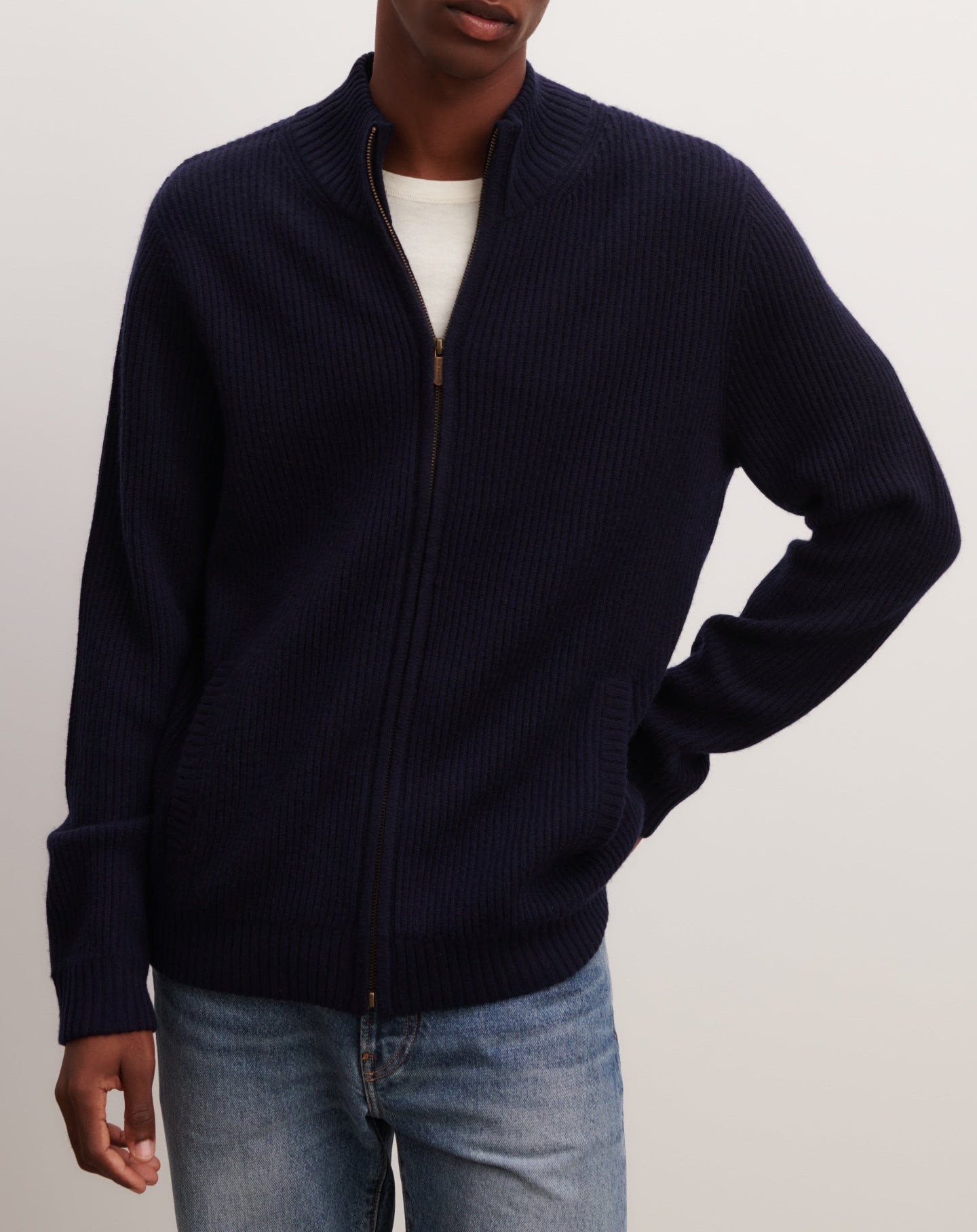 RECO195Gilet Zippé À Côtes - Marine