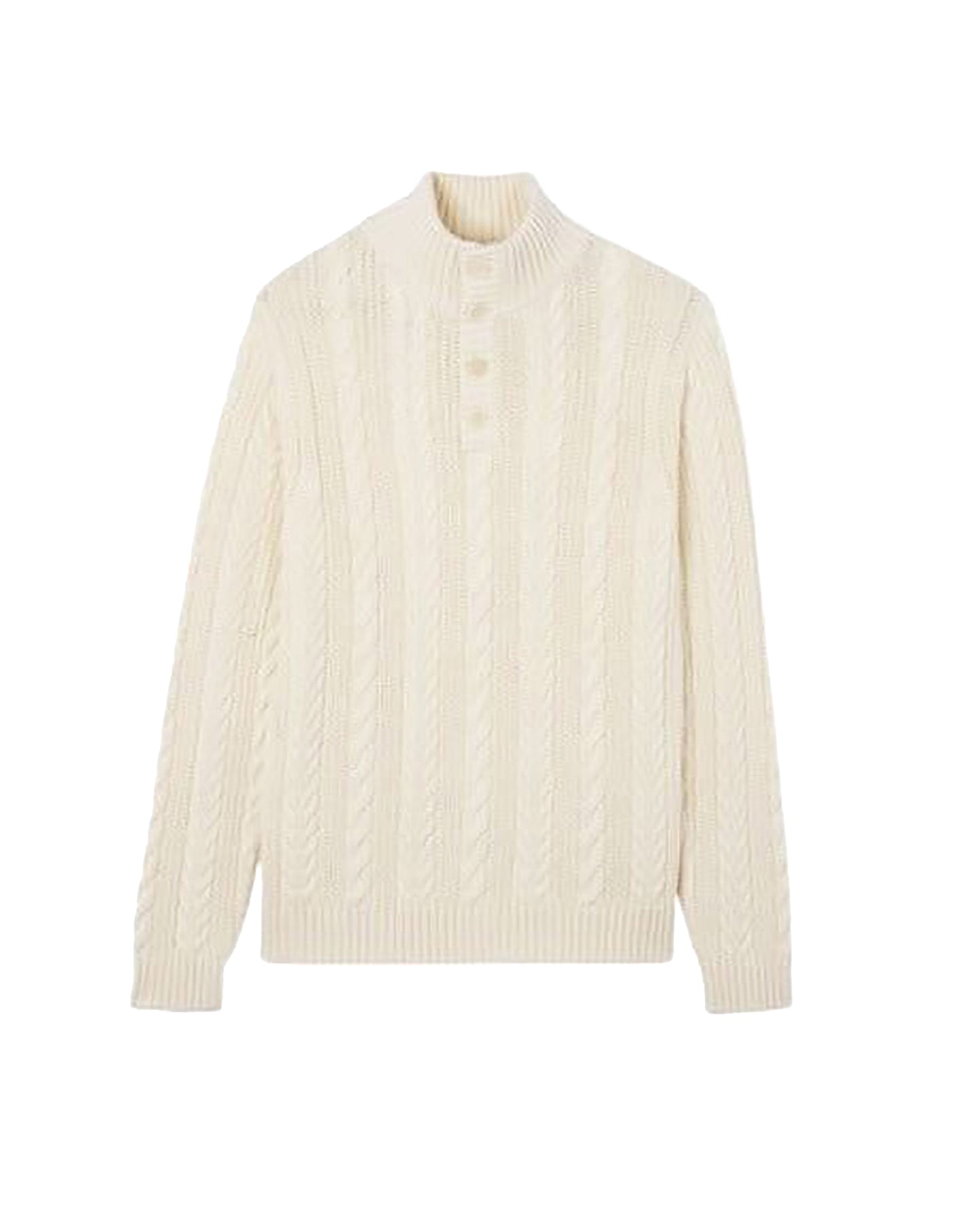 Pull col montant boutonné à torsades en coton -  Naturel