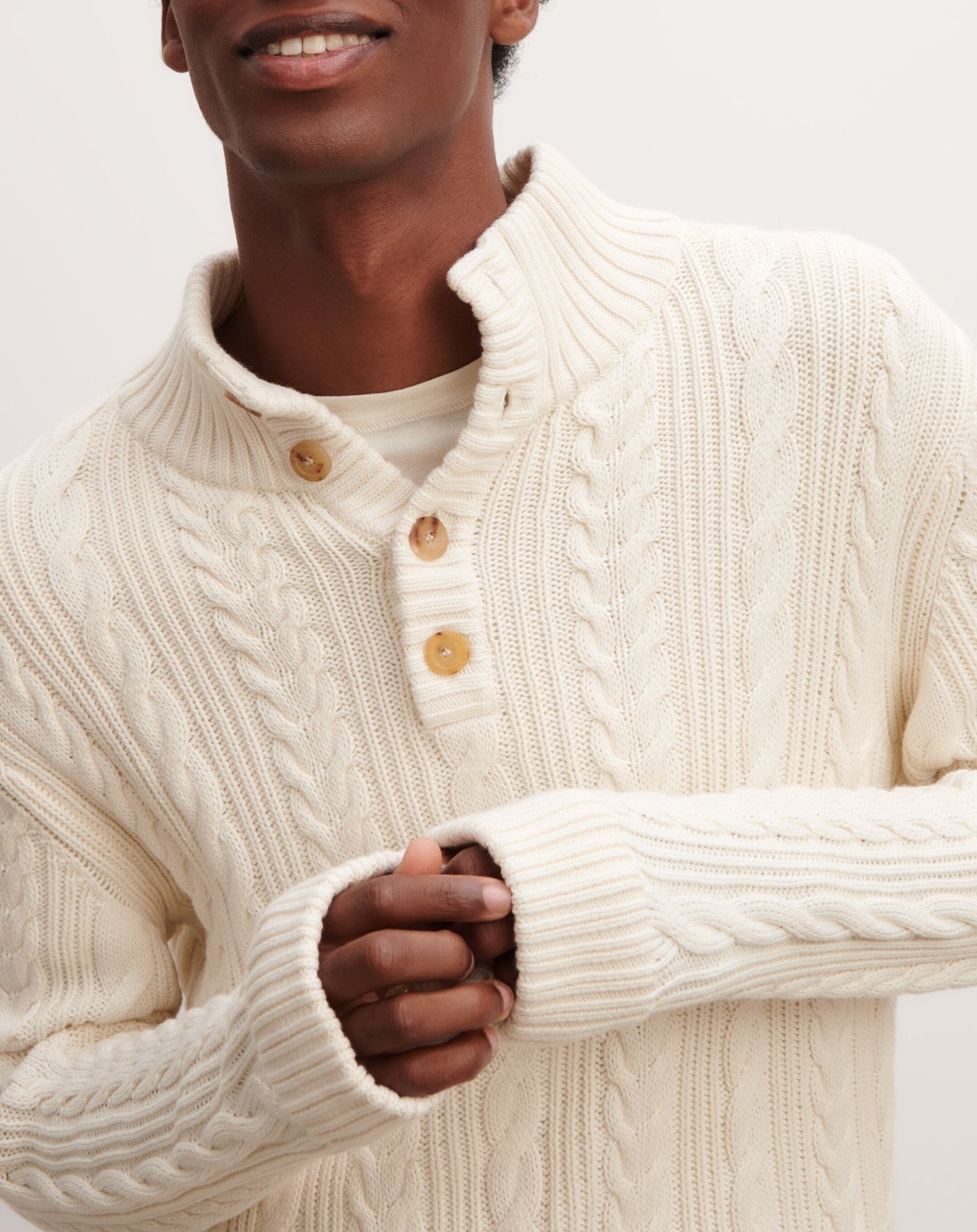 RECO235Pull Boutonné À Torsades - Naturel