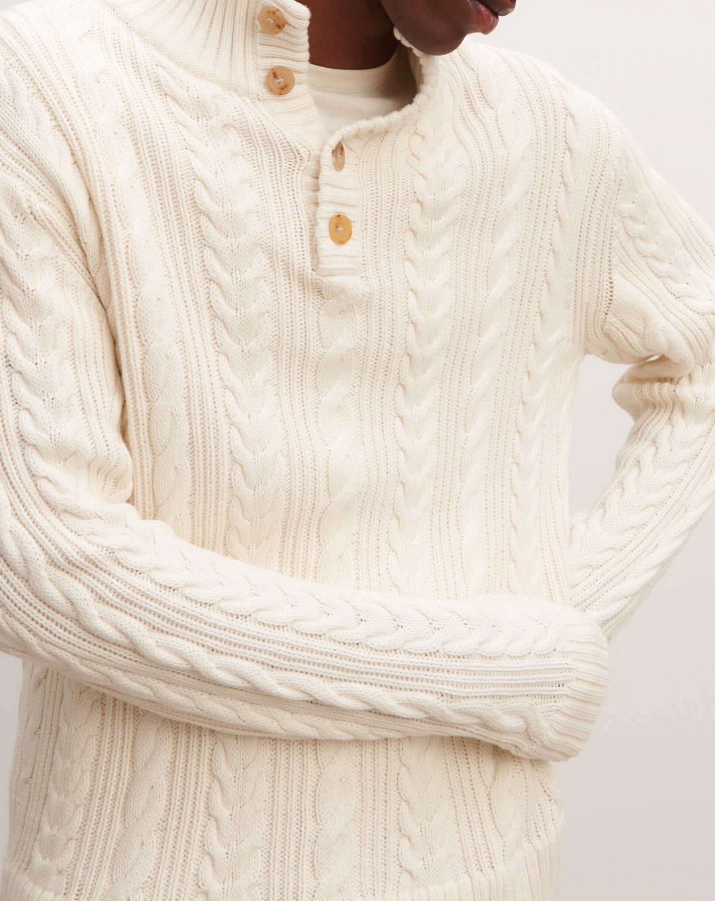RECO235Pull Boutonné À Torsades - Naturel