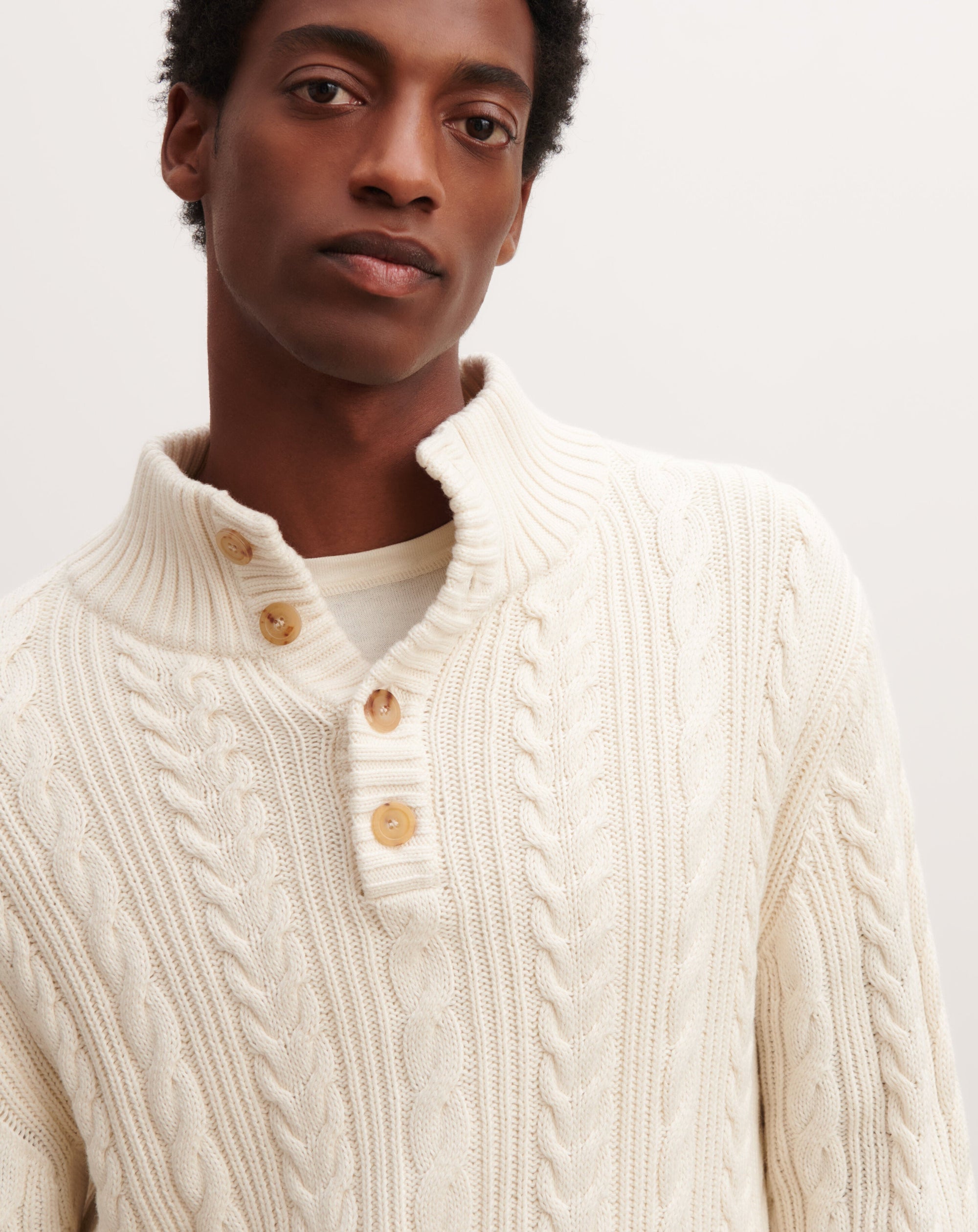 RECO235Pull Boutonné À Torsades - Naturel