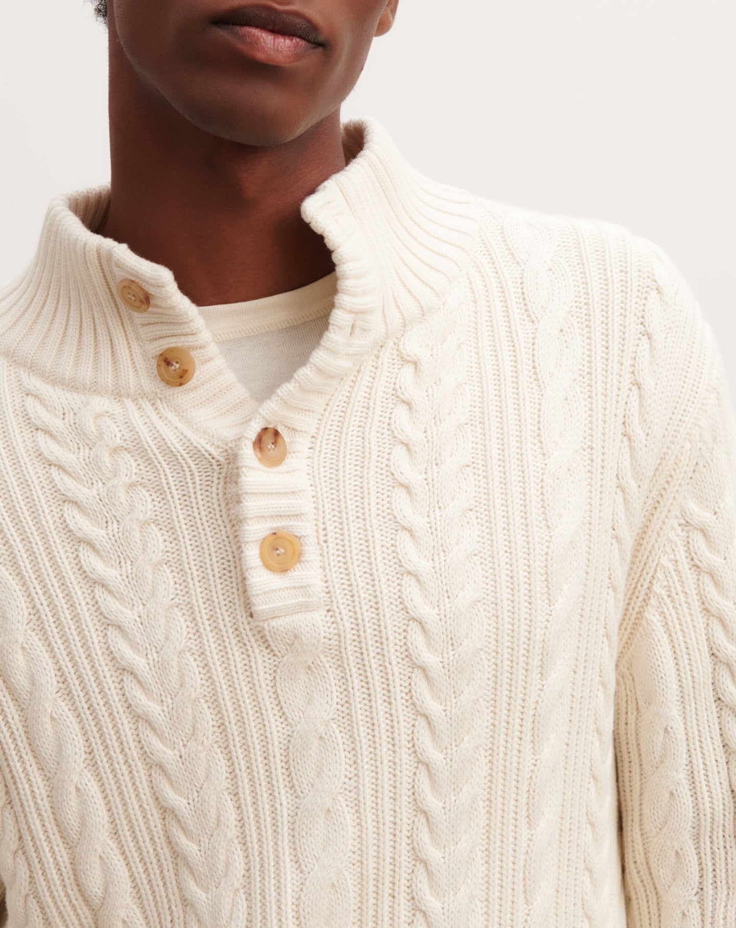 RECO235Pull Boutonné À Torsades - Naturel