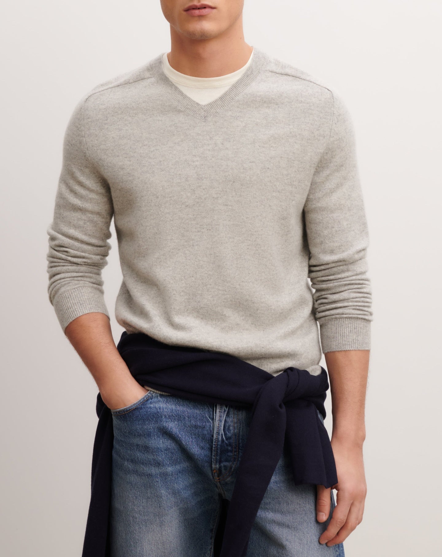 V-neck cashmere jumper - Givre