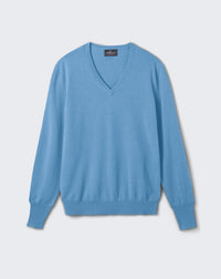 RECO130Pull Col V Classique - Bleu Glaz