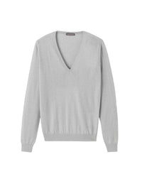 Ultra-fine V-neck cashmere jumper - Givre