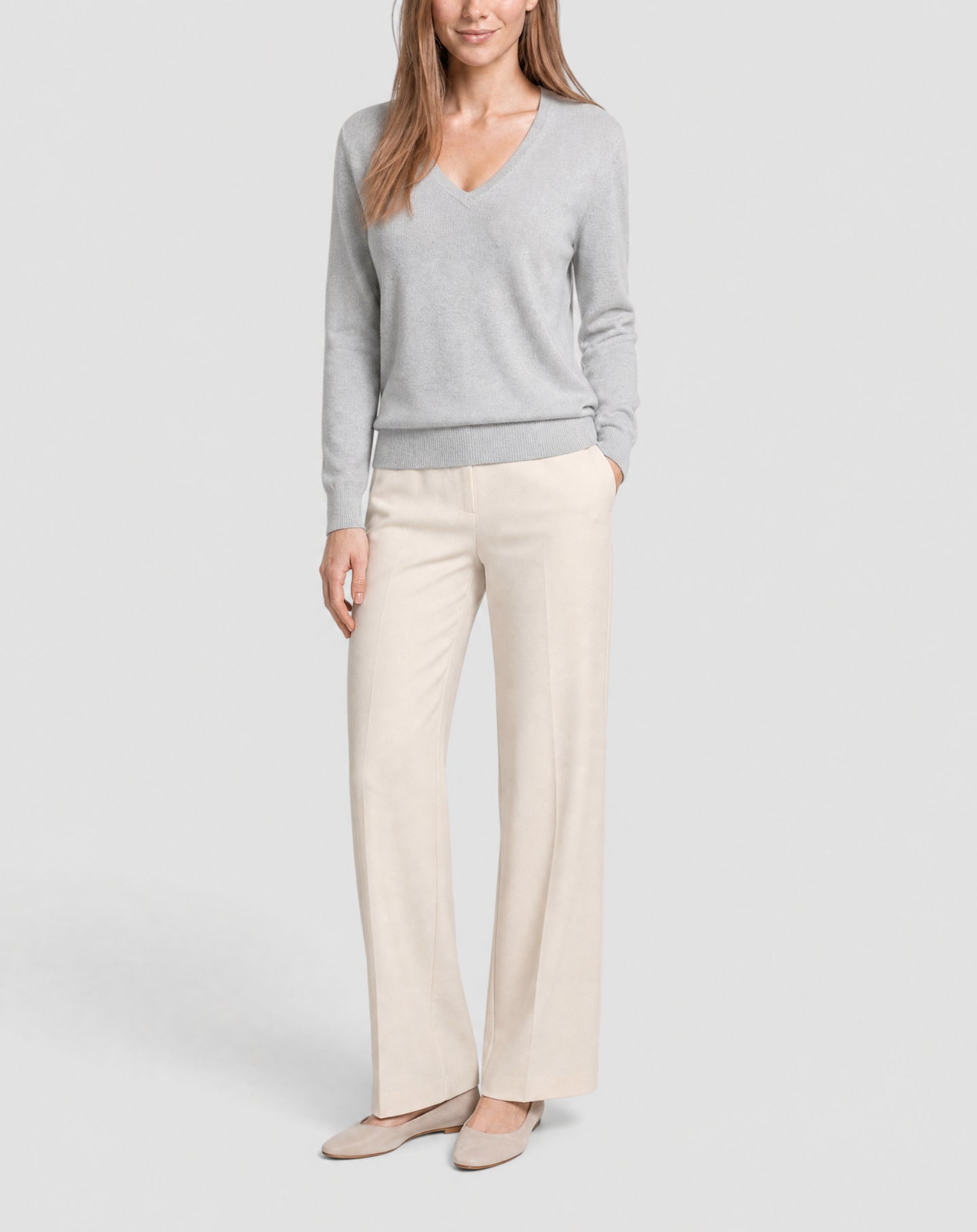 Ultra-fine V-neck cashmere jumper - Givre