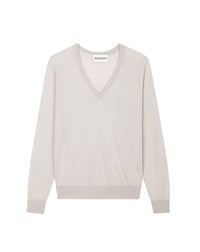 Ultra-fine V-neck cashmere jumper - Platre