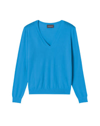 Ultra-fine V-neck cashmere jumper - Caldero Blue