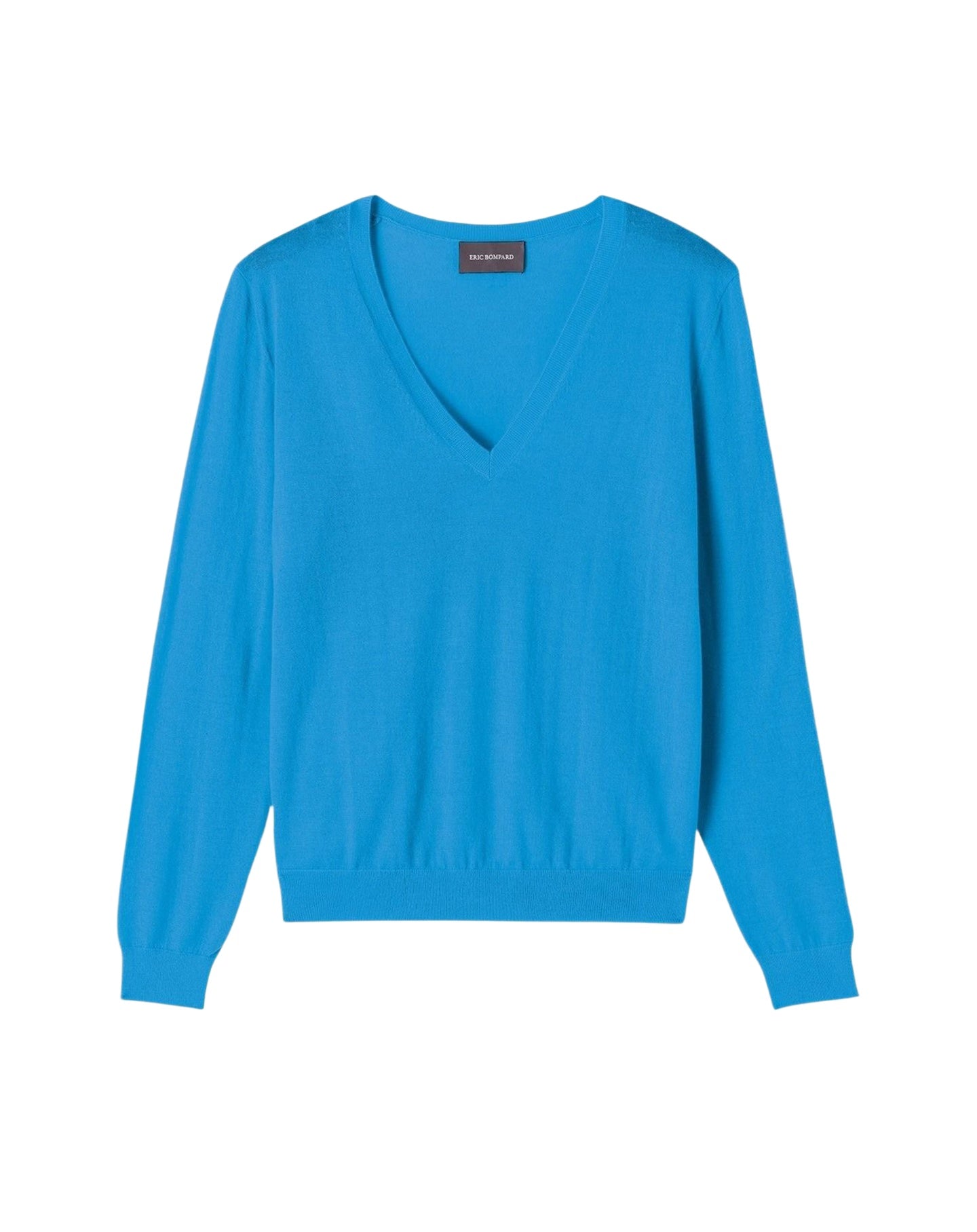 Ultra-fine V-neck cashmere jumper - Caldero Blue