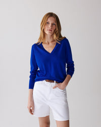 RECO110Pull Col V Ultrafin - Bleu Delphinium