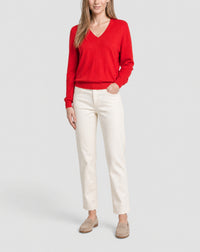 Ultra-fine V-neck cashmere jumper - Cinabre