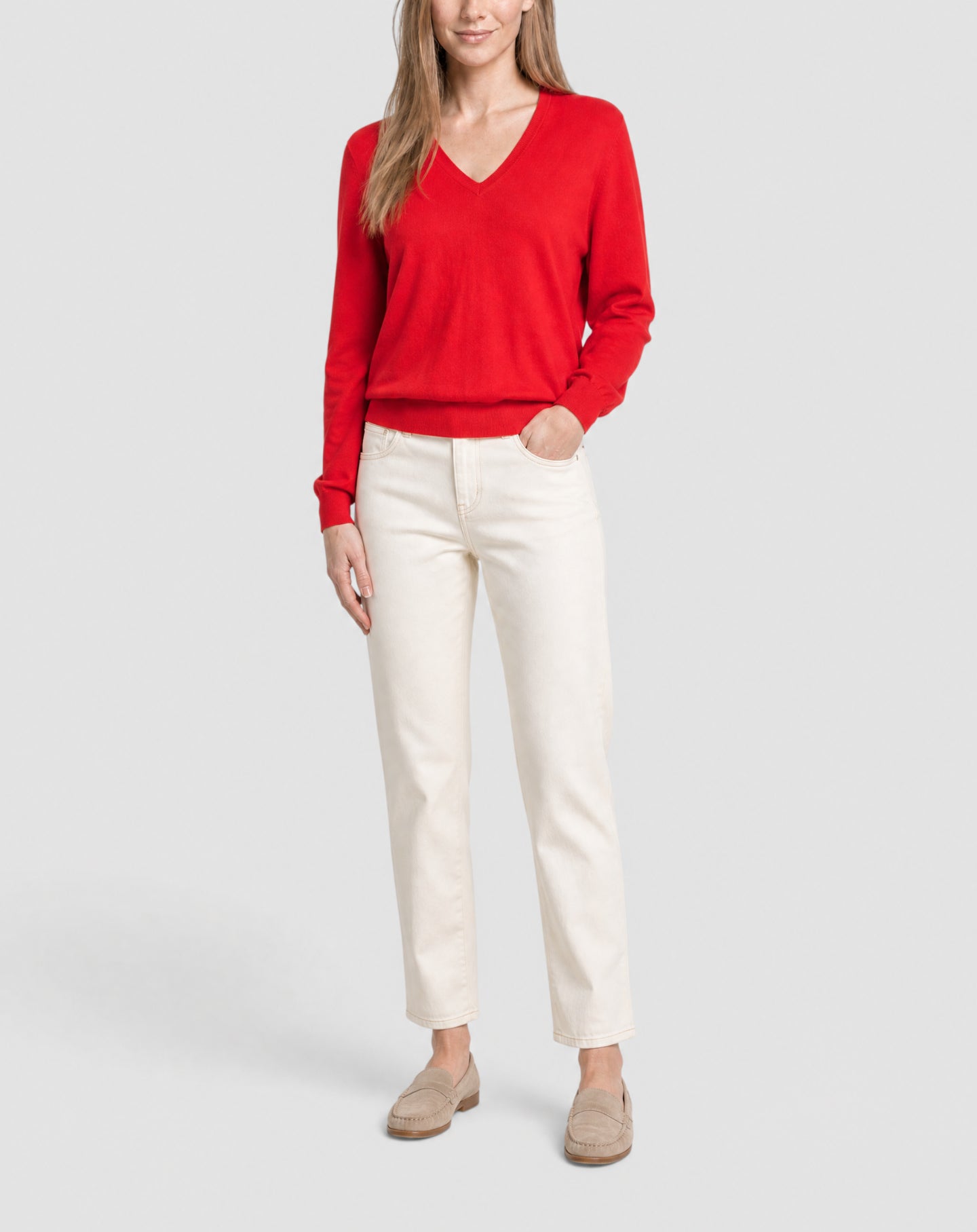 Ultra-fine V-neck cashmere jumper - Cinabre