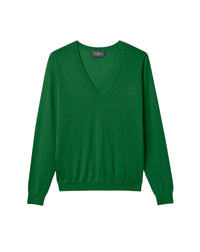 Ultra-fine V-neck cashmere jumper - Amazonian green
