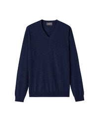 Pull col V ultrafin en cachemire -  Bleu Nocturne