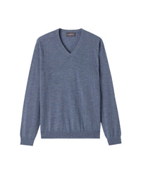 Ultra-fine V-neck cashmere jumper - Apatite Blue
