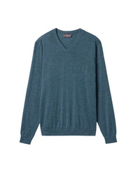 Ultra-fine V-neck cashmere jumper - Mineral Blue