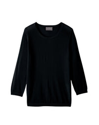 Pull col rond ultrafin à manches 3/4 en cachemire -  Noir