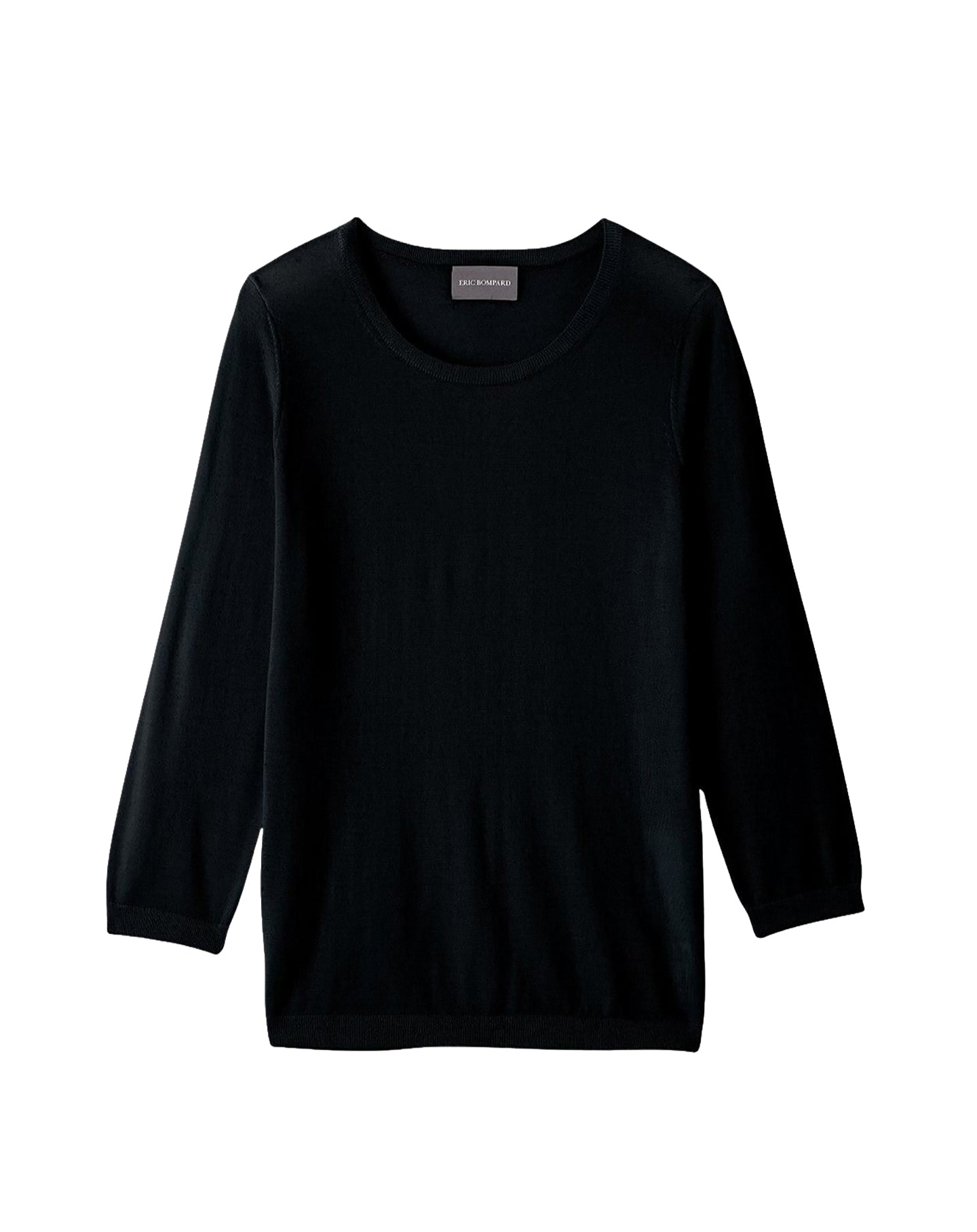 Pull col rond ultrafin à manches 3/4 en cachemire -  Noir