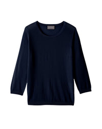 Pull col rond ultrafin à manches 3/4 en cachemire -  Marine