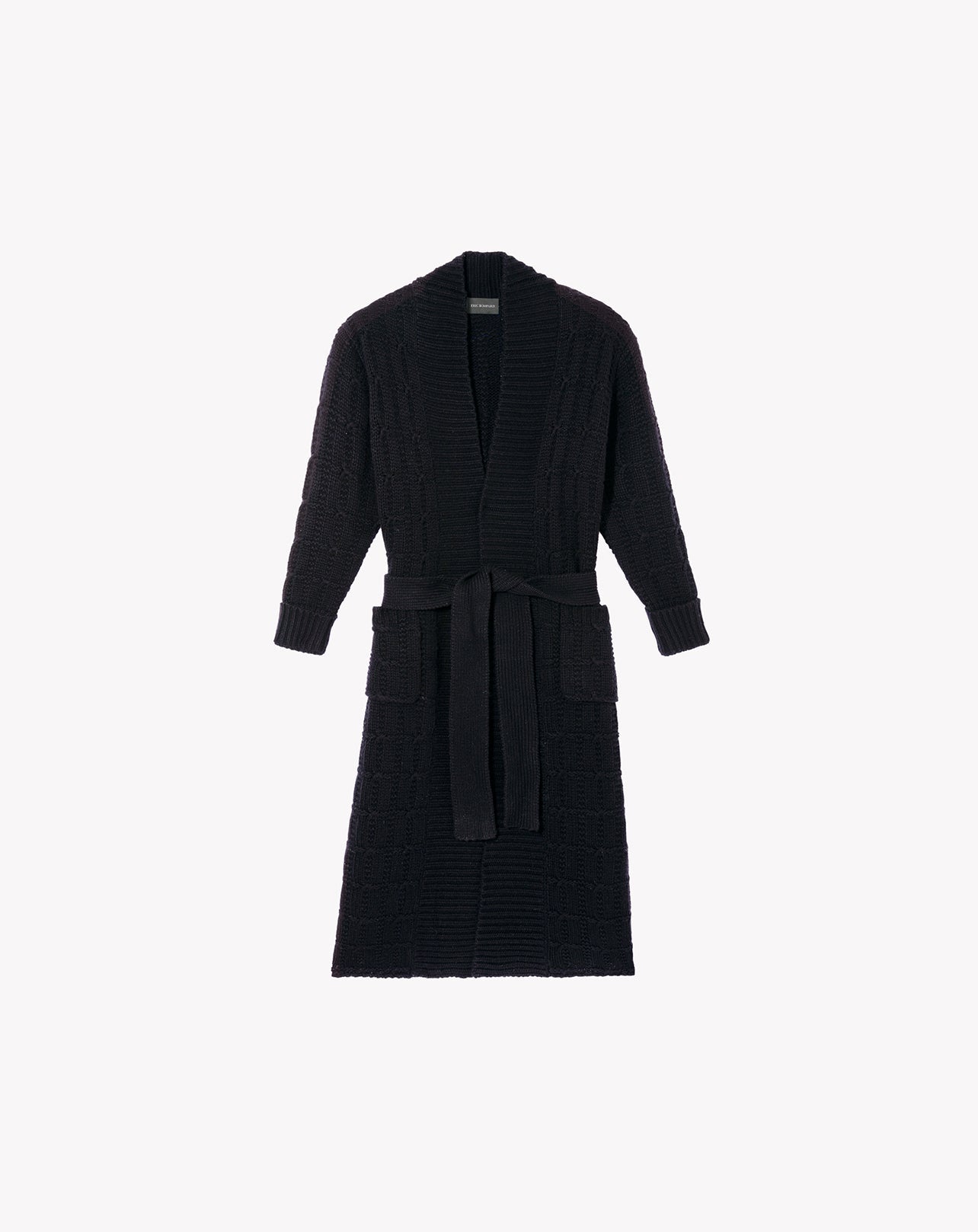RECO380Manteau Col Châle Torsades Fantaisies - Noir