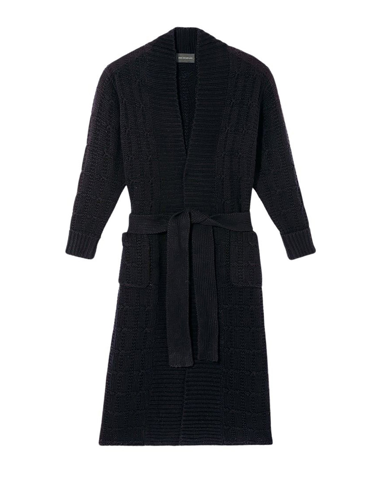 RECO380Manteau Col Châle Torsades Fantaisies - Noir