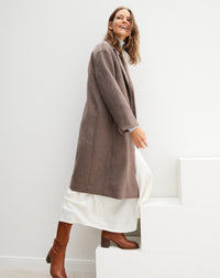 RECO325Manteau Long Double Face Tissé Tweed - Tweed Millet