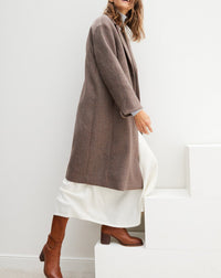 RECO325Manteau Long Double Face Tissé Tweed - Tweed Millet