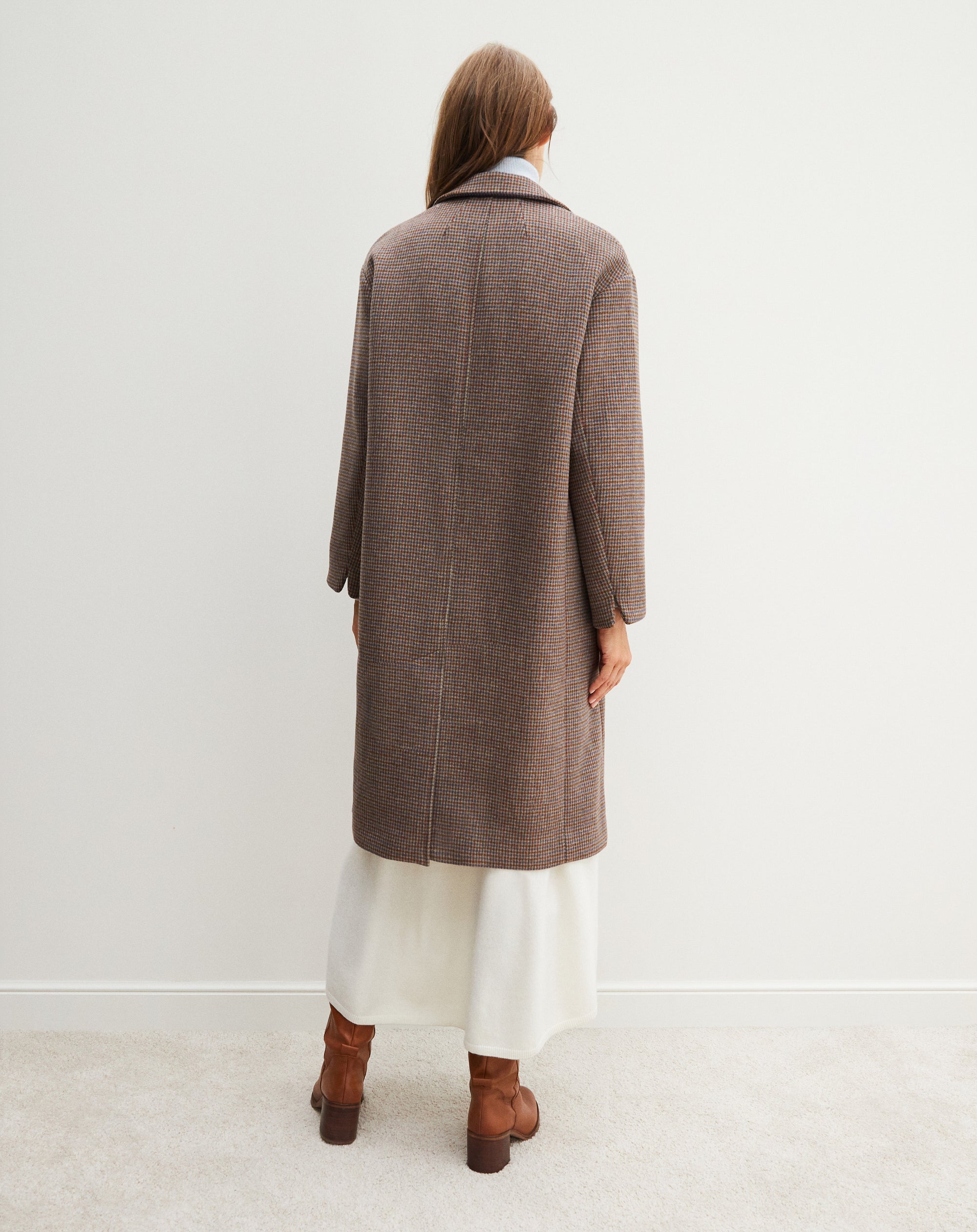 RECO325Manteau Long Double Face Tissé Tweed - Tweed Millet