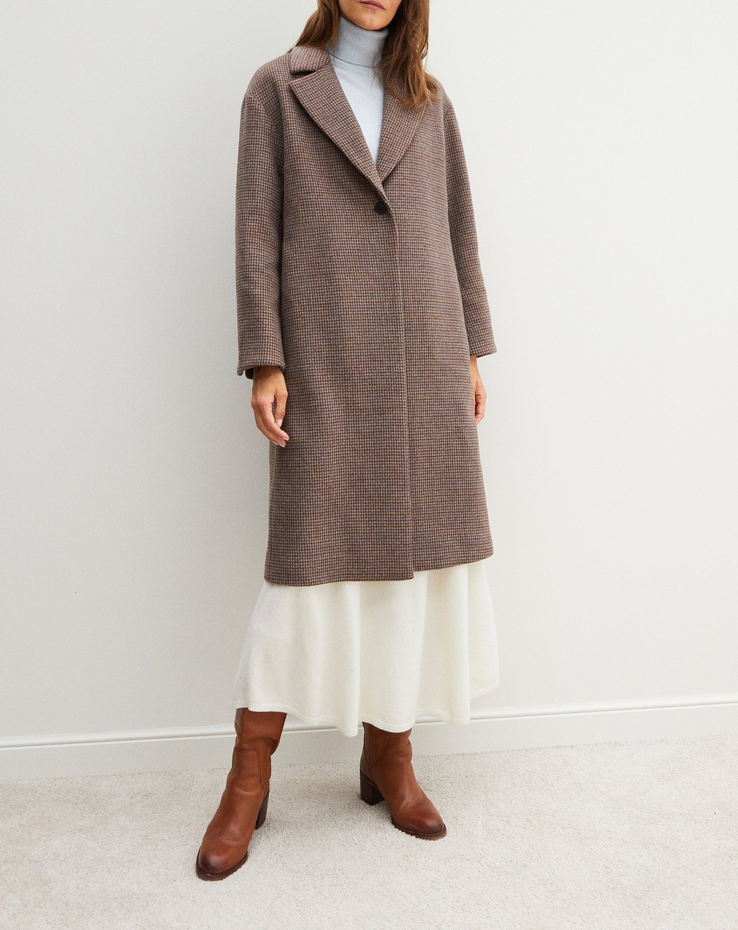 RECO325Manteau Long Double Face Tissé Tweed - Tweed Millet