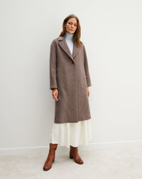 RECO325Manteau Long Double Face Tissé Tweed - Tweed Millet