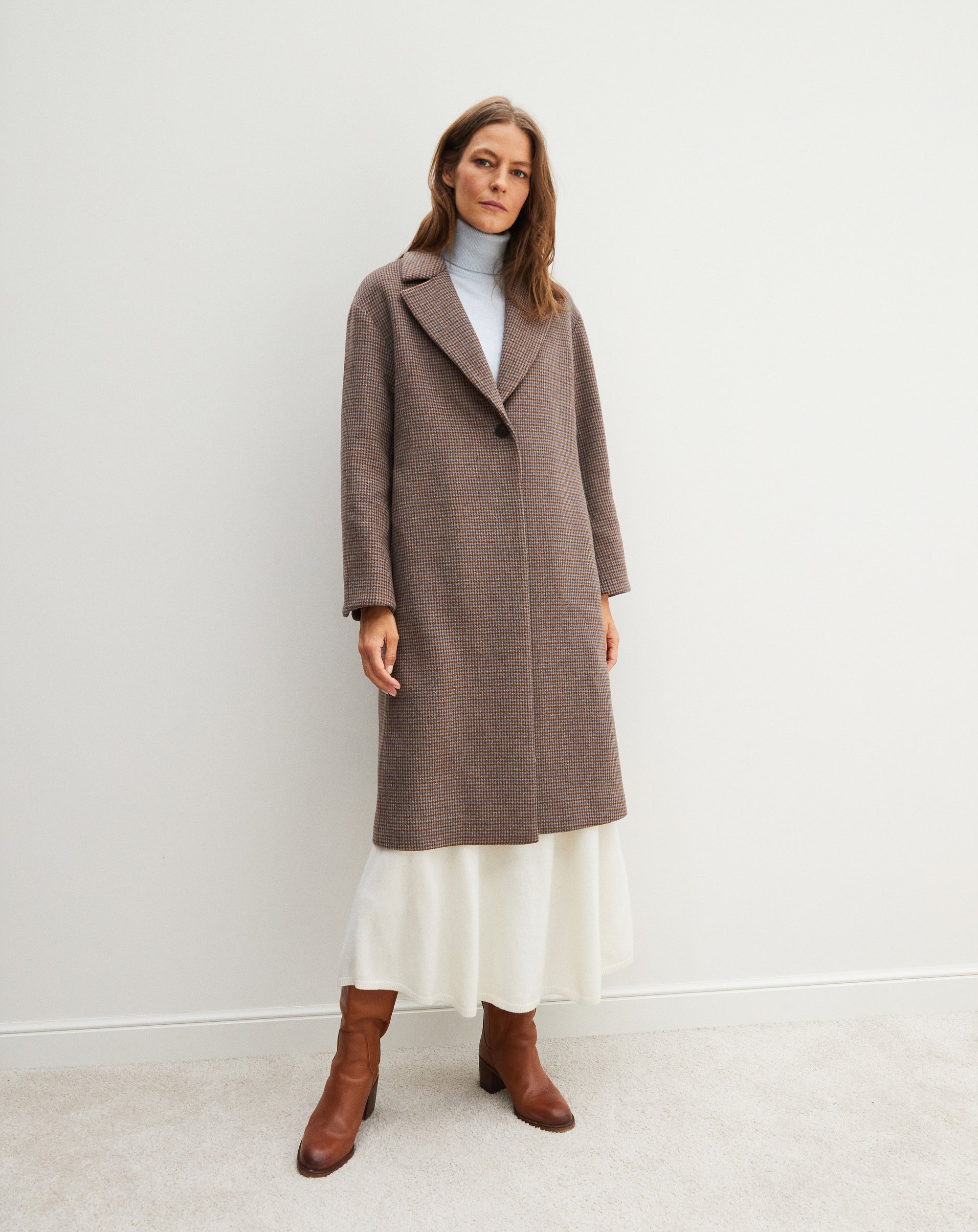 RECO325Manteau Long Double Face Tissé Tweed - Tweed Millet