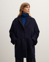 RECO595Manteau Oversize Double Face Découpes Géométriques - Marine