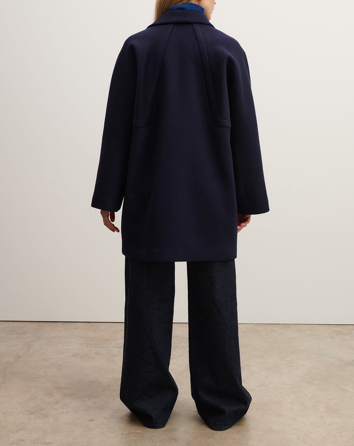RECO595Manteau Oversize Double Face Découpes Géométriques - Marine