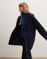 RECO595Manteau Oversize Double Face Découpes Géométriques - Marine