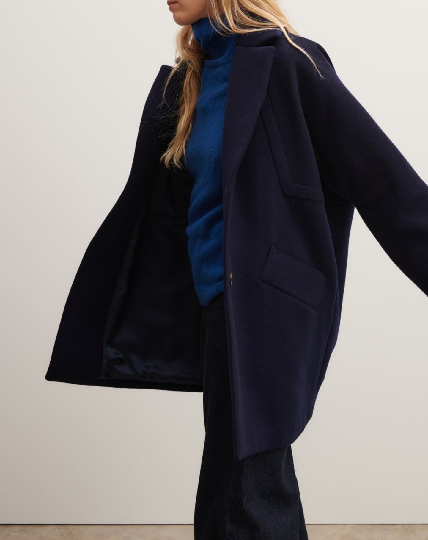 RECO595Manteau Oversize Double Face Découpes Géométriques - Marine